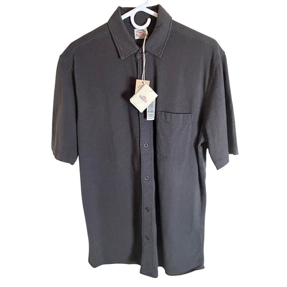 Faherty Knit Seasons Shirt Men Size MT Washed Black Short Sleeve Organic Cotton